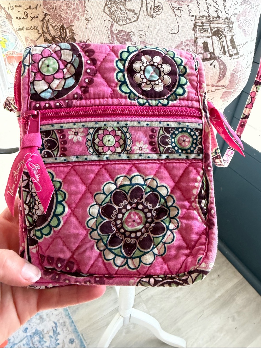 Vera Bradley Pink Quilted Crossbody Bag with Decorative Medallion Pattern - Picture 2 of 4